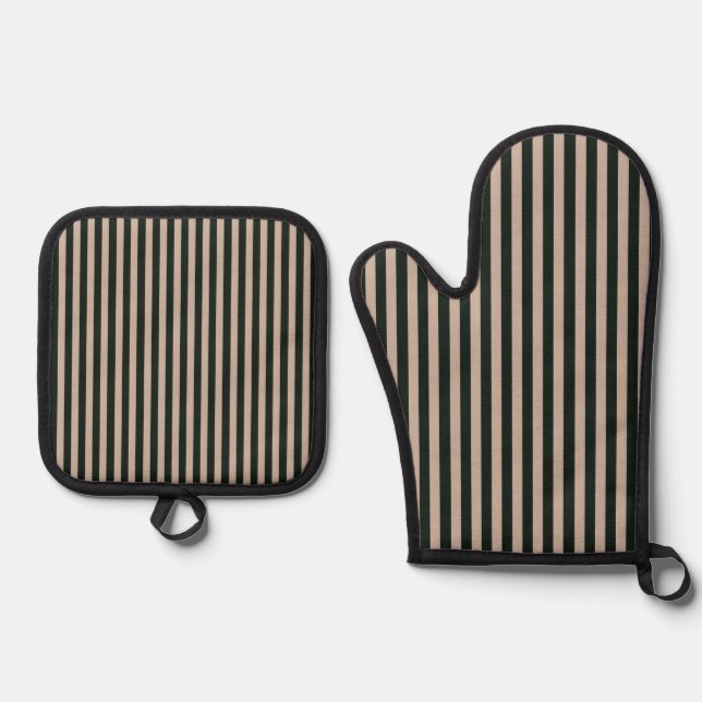 Set De Manoplas Cocina de rayas grises verdes oscuras (Anverso)
