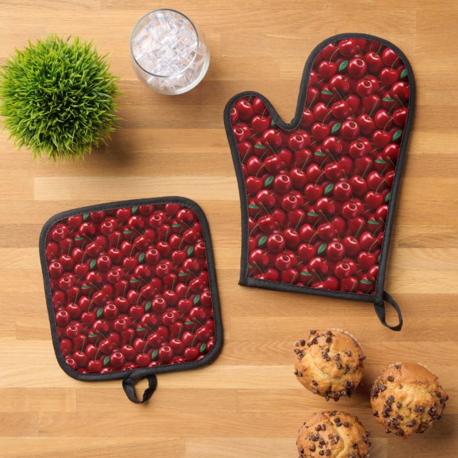 Set De Manoplas Cocina de tejas de cerezo (De arriba hacia abajo)