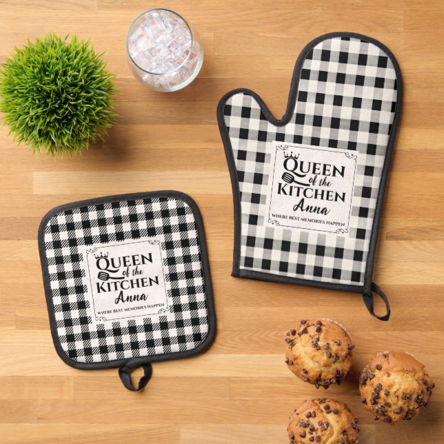 Set De Manoplas Cocina de texto de Personalizado de relleno de búf (De arriba hacia abajo)