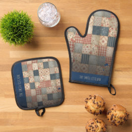 Set De Manoplas Cocina Familiar Personalizada con Parche Vintage