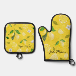 Set De Manoplas Cocina feliz y alegre con limón - para Mamá