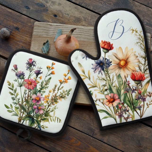 Set De Manoplas Cocina inicial con flores silvestres (Subido por el creador)