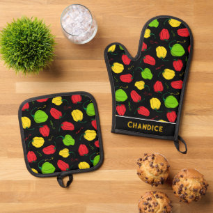 Set De Manoplas Cocina jamaiquina Scotch Bonnet Chili Print