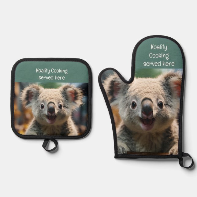 Set De Manoplas Cocina Koality servida aquí Cocina divertida (Anverso)