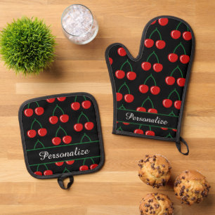 Set De Manoplas Cocina personalizada con estampado de cerezo rojo