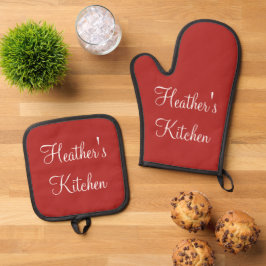 Set De Manoplas Cocina personalizada minimalista de color rojo y b