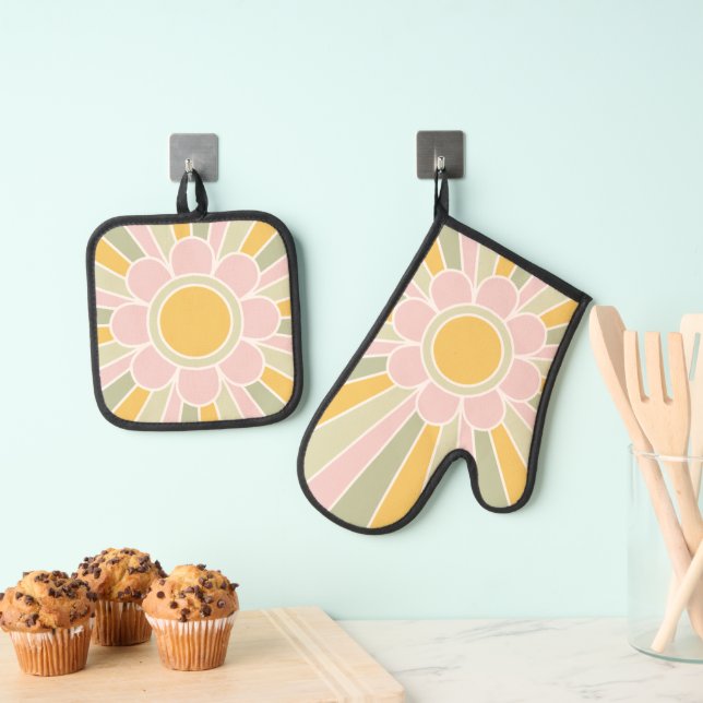 Set De Manoplas Cocina Personalizada Retro Pastel Sol Ardiente (Insitu (colgante))