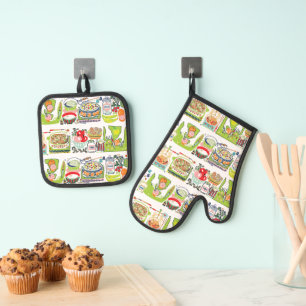 Set De Manoplas Cocina retro Ilustracion libro de cocina verde bri