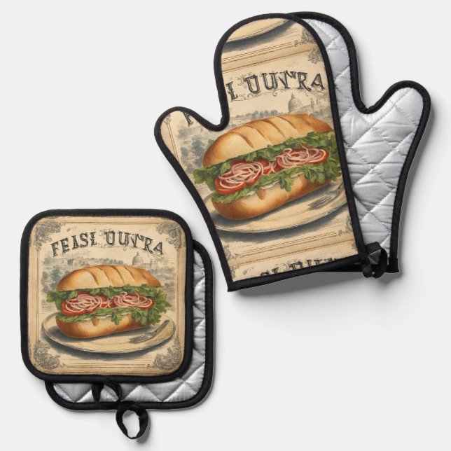 Set De Manoplas Cocina Retro Subsándwich Cocina (Anverso/Reverso)
