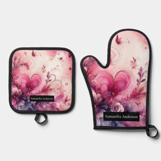 Set De Manoplas Cocina romántica: Corazones abstractos (Anverso)