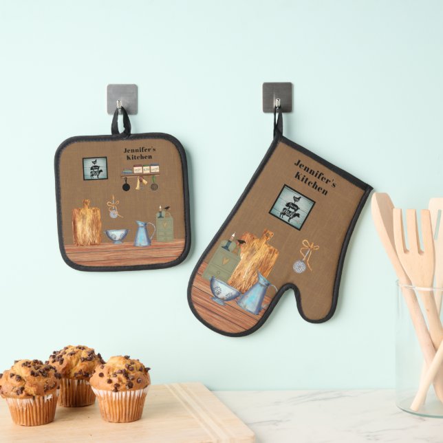 Set De Manoplas Cocina rural rústica personalizada (Insitu (colgante))