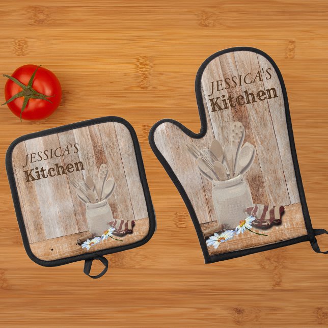 Set De Manoplas Cocina Rústica Daisy Monograma Cocina (Subido por el creador)