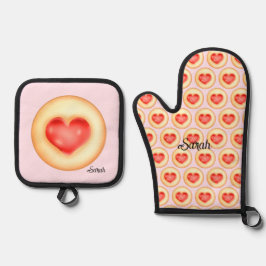 Set De Manoplas Cocinas clásicas de huella digital del corazón de 