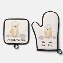 Set De Manoplas Cocinero Búho Adorable