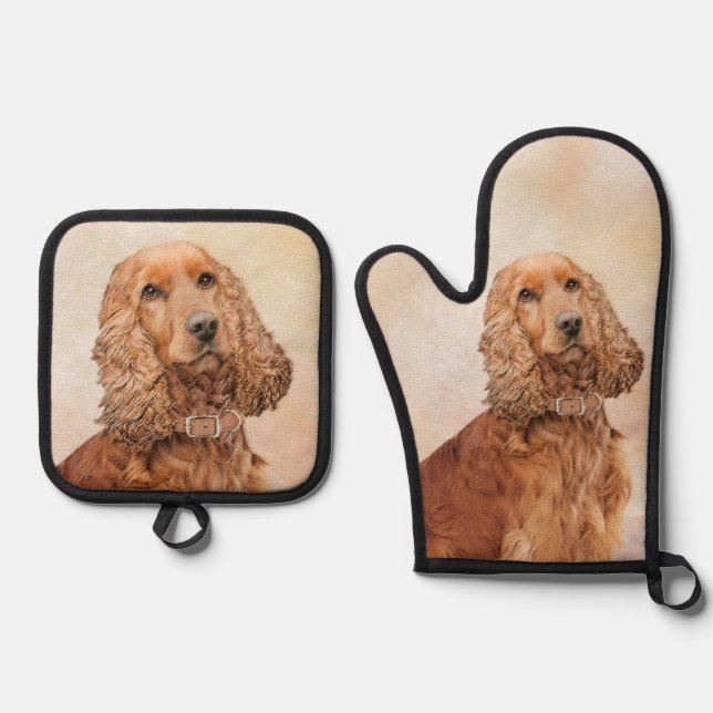 Set De Manoplas Cocker español pintura original de perro (Anverso)