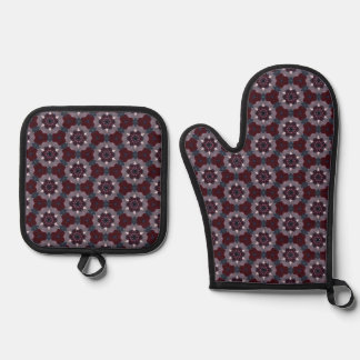 Set De Manoplas Colcha Pintada Floral Burgundy y Gris