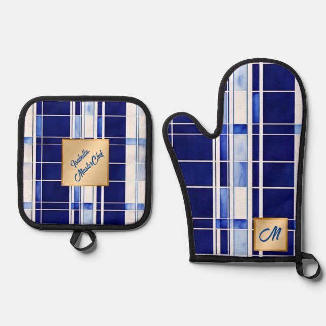 Set De Manoplas Colección de rayas modernas de la marina de verano (Anverso)