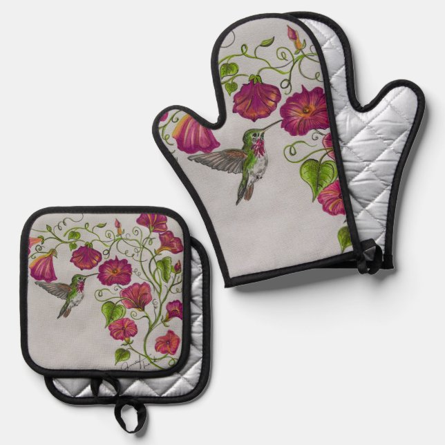 Set De Manoplas Colibrí en Oven Rosa (Anverso/Reverso)