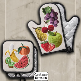 Set De Manoplas Collage de crochet de frutas con pegatinas de arco