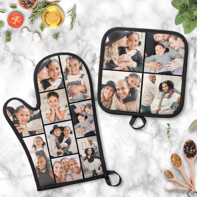 Set De Manoplas Collage de Fotos Imagen Simple (Photo Collage Simple Picture Oven Mitt & Pot Holder Set )