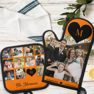 Set De Manoplas Collage de fotos personalizado con monograma moder