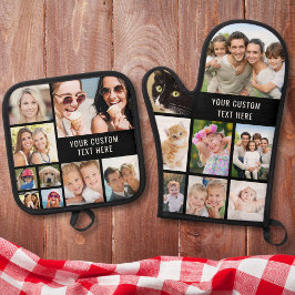 Set De Manoplas Collage de fotos personalizado negro