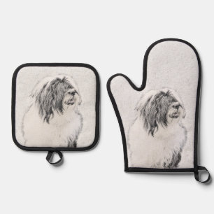 Set De Manoplas Collie Barbudo Dibujo Negro Beardie Perro Lindo Ar