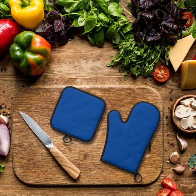 Set De Manoplas Color azul claro (Navy Blue pot holder and oven mitt)