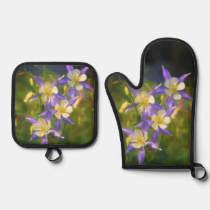Set De Manoplas Colorado Blue Columbines Pintando Arte Original