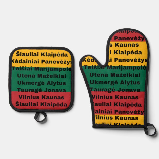 Set De Manoplas Colores de bandera lituana con ciudades (Anverso)