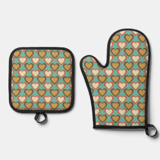 Set De Manoplas Colores del corazón retro en verde azul