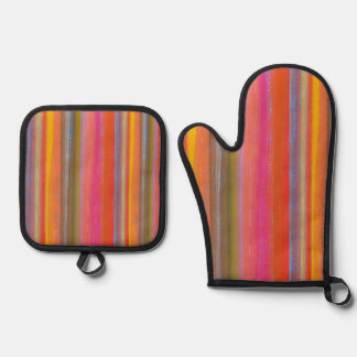 Set De Manoplas Colorful Charcoal Boho Stripes