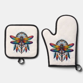 Set De Manoplas Colorful Psychedelic Dragonfly Dreamcatcher Boho