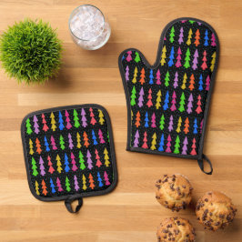 Set De Manoplas Coloridos árboles de Navidad en negro