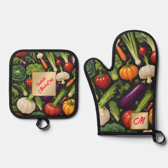 Set De Manoplas Comida saludable Feliz Colección de Verduras (Anverso)