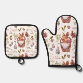 Set De Manoplas Conejo de Pascua en una canasta