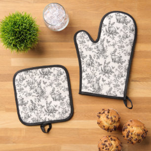 Set De Manoplas Conejos Negros Dulces Toile Francés
