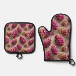 Set De Manoplas Cones de rosa rosado de invierno con acentos dorad