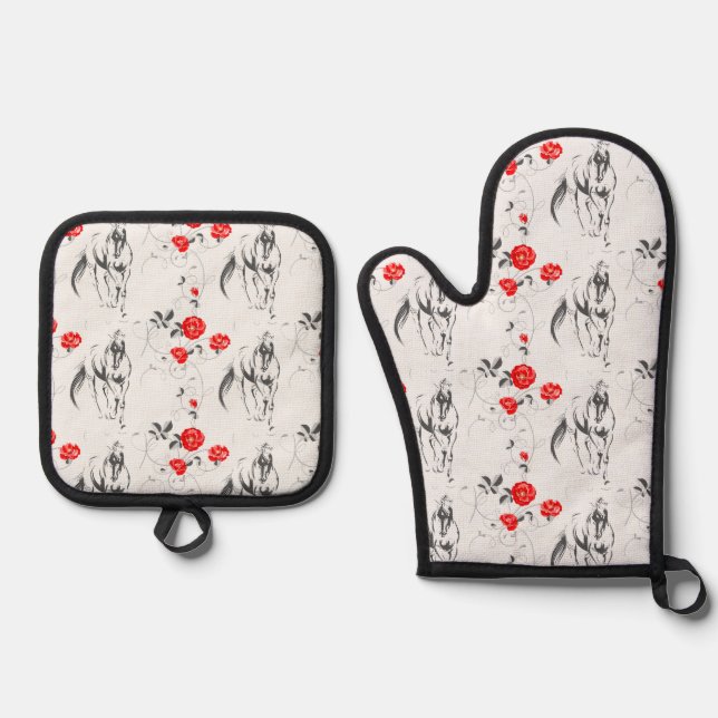 Set De Manoplas Conjunto de caballos de Oven Mitt barroco (Anverso)
