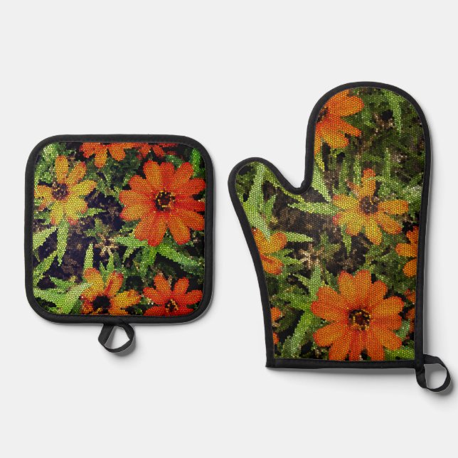 Set De Manoplas Conjunto de Mitt de las Flores de Bloque (Anverso)