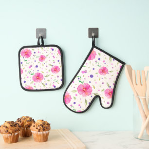 Set De Manoplas Conjunto De Tubos De Horno De Flor Rosa Y De Tapón
