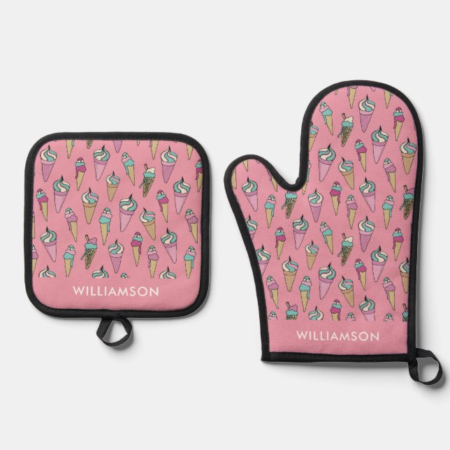 Set De Manoplas Cono de helado rosa  (Anverso)