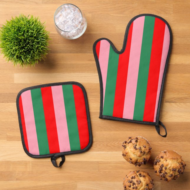 Set De Manoplas Contemporary Christmas Stripes  (De arriba hacia abajo)
