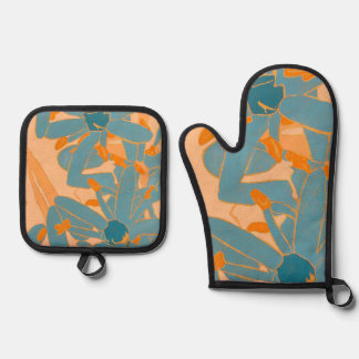 Set De Manoplas Contemporary Leaf Design in Peach