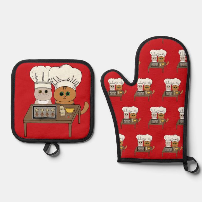 Set De Manoplas Cookies de navidad felinas (Anverso)