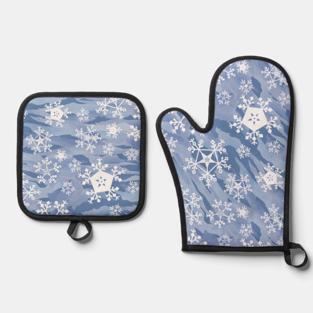 Set De Manoplas Copos de nieve blancos (Anverso)