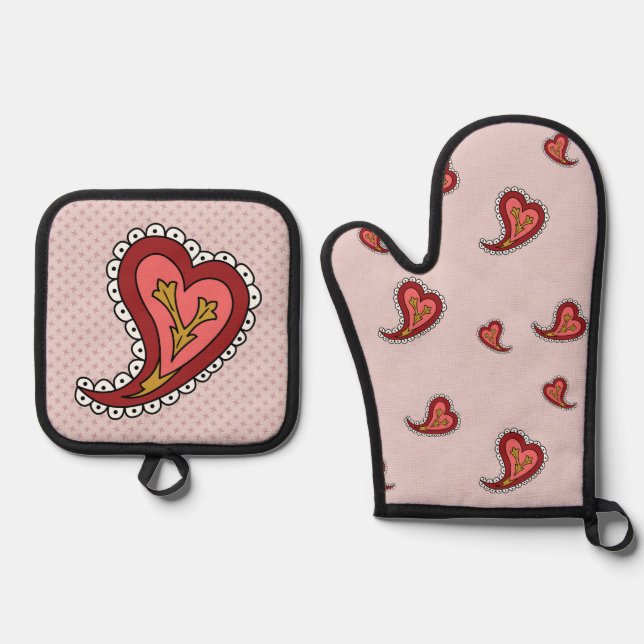 Set De Manoplas Corazón de Paisley (Anverso)
