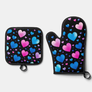 Set De Manoplas Corazones brillantes rosas y azules