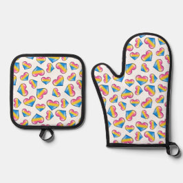 Set De Manoplas Corazones de bandera pansexual - Blanco