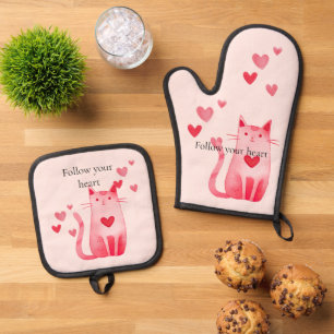Set De Manoplas Corazones de gato rosado y curado de Rubor